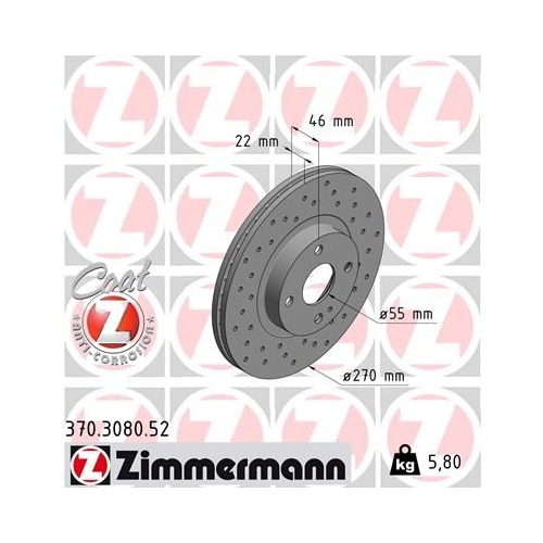 2 Brake Disc ZIMMERMANN 370.3080.52 SPORT BRAKE DISC COAT Z MAZDA