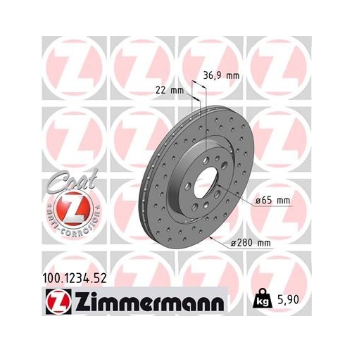 2 Brake Disc ZIMMERMANN 100.1234.52 SPORT BRAKE DISC COAT Z VAG VW (FAW)