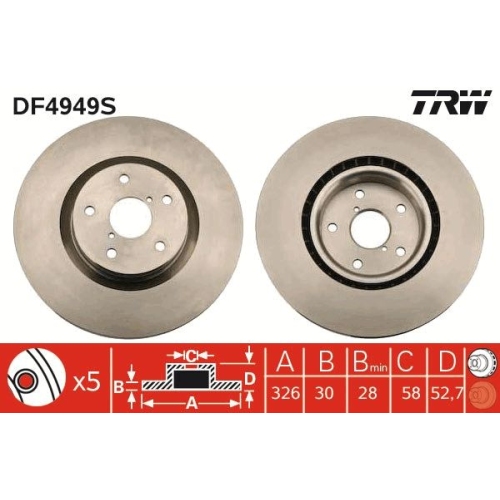 1 Brake Disc TRW DF4949S SUBARU
