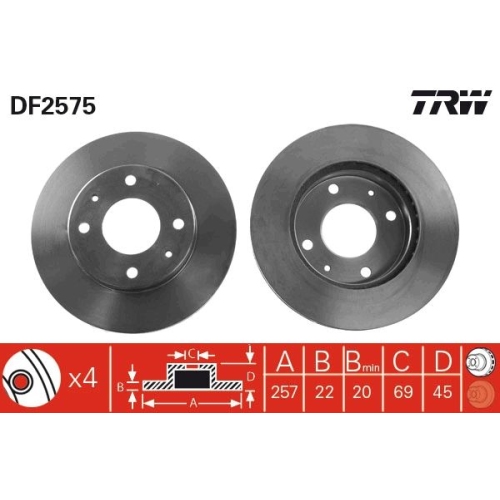 2 Brake Disc TRW DF2575 HYUNDAI