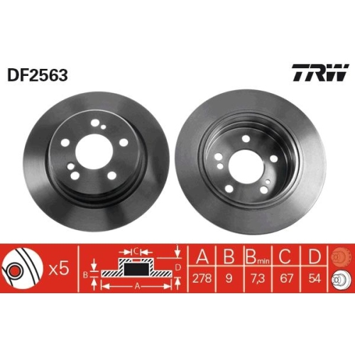 2 Brake Disc TRW DF2563 MERCEDES-BENZ
