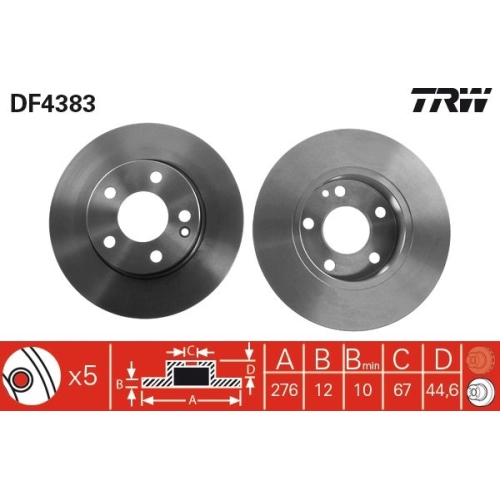 2 Brake Disc TRW DF4383 MERCEDES-BENZ