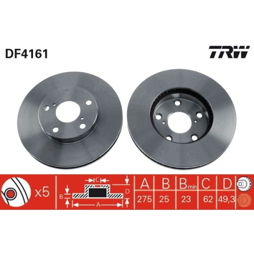 2 Brake Disc TRW DF4161 TOYOTA