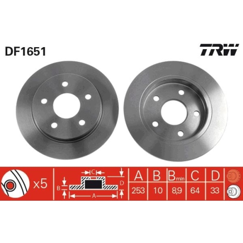 2 Brake Disc TRW DF1651 FORD