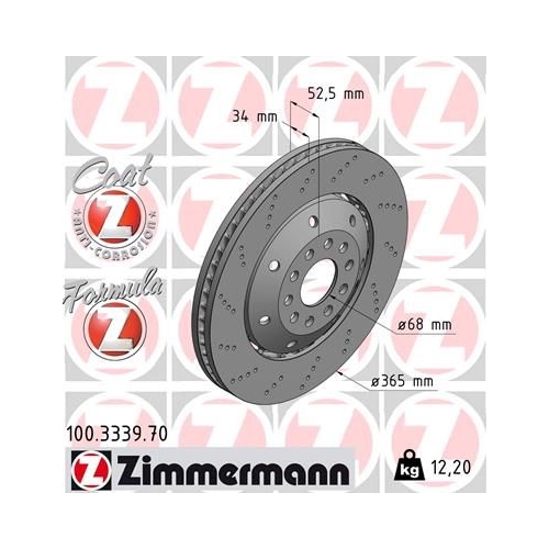 1 Brake Disc ZIMMERMANN 100.3339.70 FORMULA Z BRAKE DISC AUDI