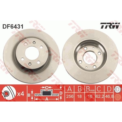 2 Brake Disc TRW DF6431 HYUNDAI