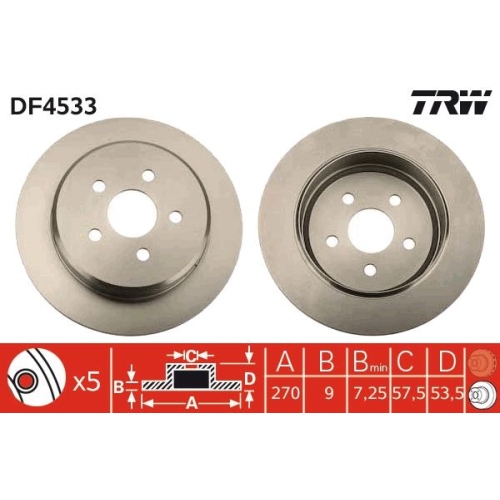 2 Brake Disc TRW DF4533 CHRYSLER DODGE