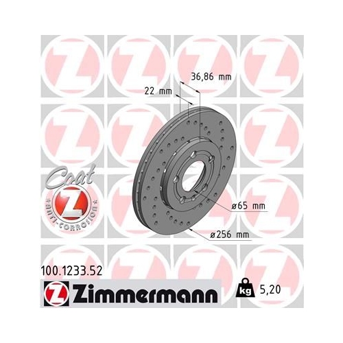 2 Brake Disc ZIMMERMANN 100.1233.52 SPORT BRAKE DISC COAT Z VAG VW (FAW)