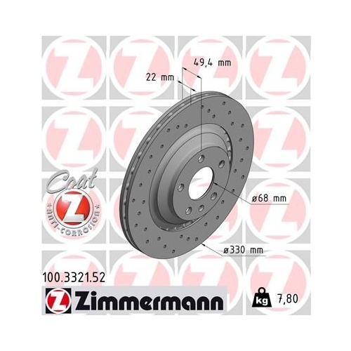 2 Brake Disc ZIMMERMANN 100.3321.52 SPORT BRAKE DISC COAT Z AUDI AUDI (FAW)