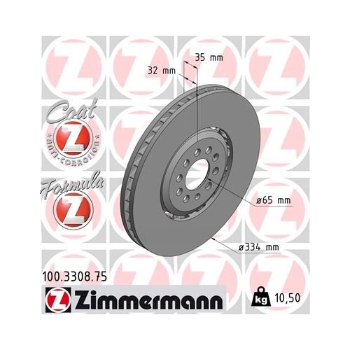 1 Brake Disc ZIMMERMANN 100.3308.75 FORMULA Z BRAKE DISC VAG