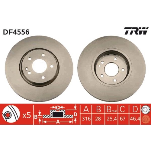 2 Brake Disc TRW DF4556 MERCEDES-BENZ
