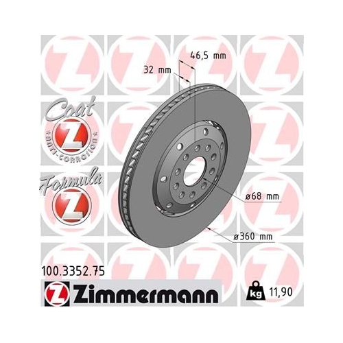 1 Brake Disc ZIMMERMANN 100.3352.75 FORMULA Z BRAKE DISC VAG