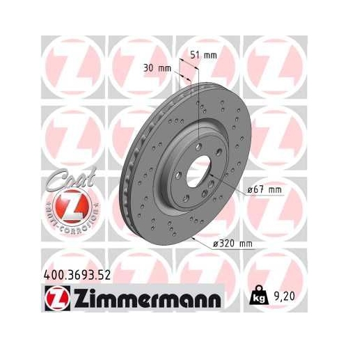 2 Brake Disc ZIMMERMANN 400.3693.52 SPORT BRAKE DISC COAT Z MERCEDES-BENZ