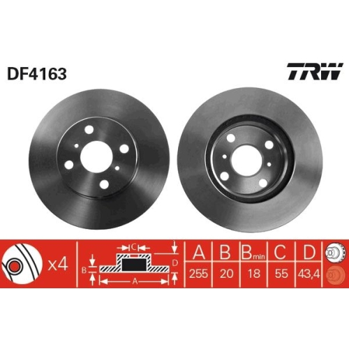 2 Brake Disc TRW DF4163 TOYOTA