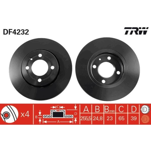 2 Brake Disc TRW DF4232 VW