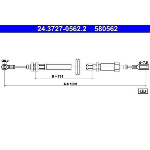 1 Cable Pull, parking brake ATE 24.3727-0562.2 CITROËN FIAT PEUGEOT