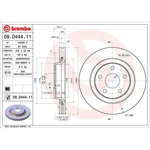 Bremsscheibe BREMBO 09.D444.11 PRIME LINE - UV Coated JEEP