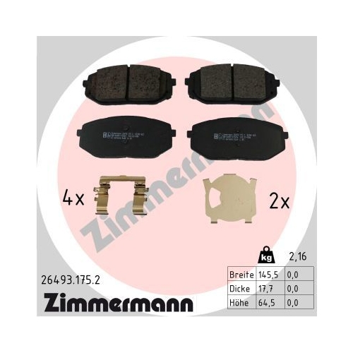 4 Brake Pad Set, disc brake ZIMMERMANN 26493.175.2 HYUNDAI KIA
