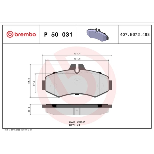 4 Brake Pad Set, disc brake BREMBO P 50 031 PRIME LINE MERCEDES-BENZ