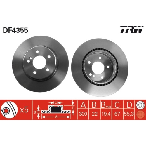2 Brake Disc TRW DF4355 MERCEDES-BENZ