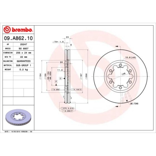 Bremsscheibe BREMBO 09.A862.10 PRIME LINE FORD MAZDA FORD USA