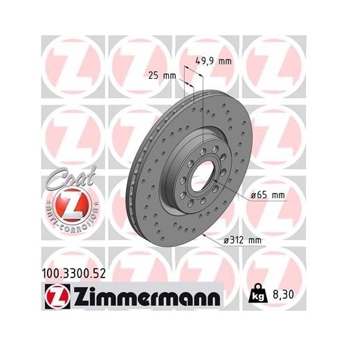 2 Brake Disc ZIMMERMANN 100.3300.52 SPORT BRAKE DISC COAT Z VAG AUDI (FAW)