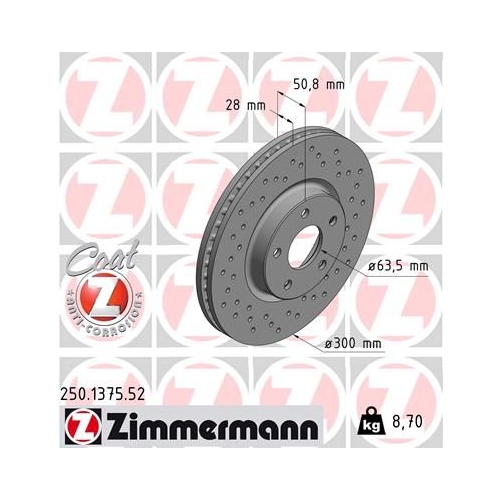 1 Brake Disc ZIMMERMANN 250.1375.52 SPORT BRAKE DISC COAT Z FORD