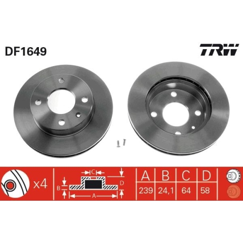 2 Brake Disc TRW DF1649 FORD AC TVR PANTHER
