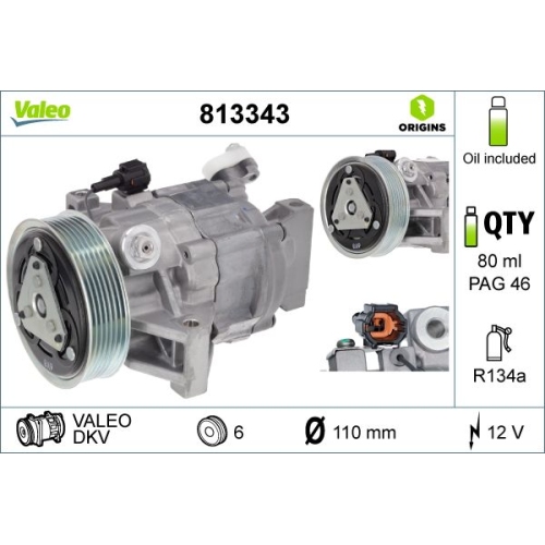 1 Compressor, air conditioning VALEO 813343 VALEO ORIGINS NEW O.E. TECHNOLOGY