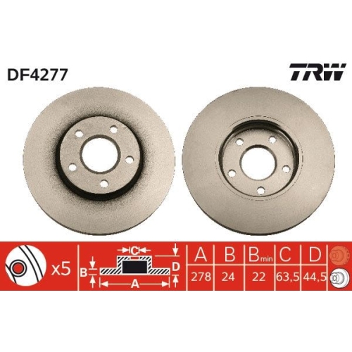 2 Brake Disc TRW DF4277 FORD