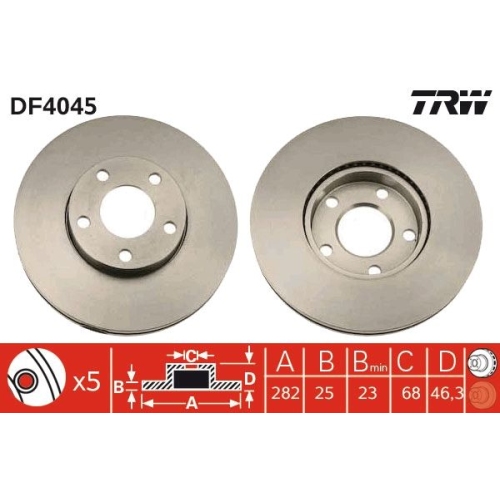 2 Brake Disc TRW DF4045 VW