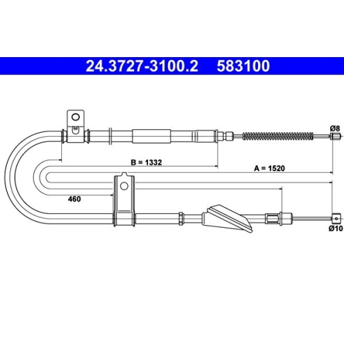 1 Cable Pull, parking brake ATE 24.3727-3100.2 HYUNDAI