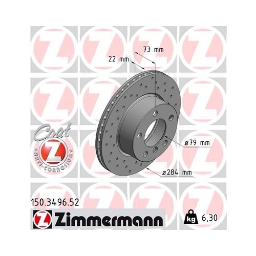 1 Brake Disc ZIMMERMANN 150.3496.52 SPORT BRAKE DISC COAT Z BMW
