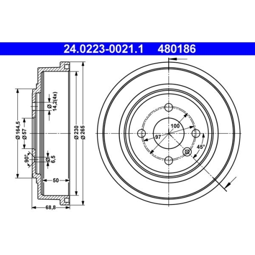 Bremstrommel ATE 24.0223-0021.1 OPEL VAUXHALL