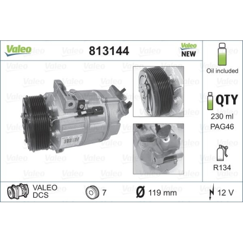 1 Compressor, air conditioning VALEO 813144 VALEO ORIGINS NEW OE TECHNOLOGY OPEL