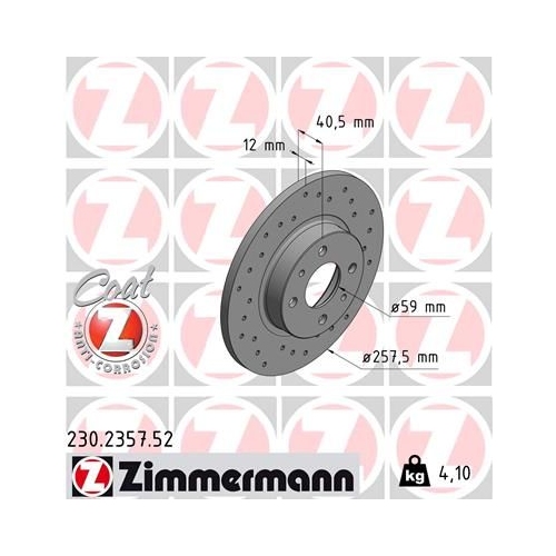 2 Brake Disc ZIMMERMANN 230.2357.52 SPORT BRAKE DISC COAT Z FIAT LANCIA