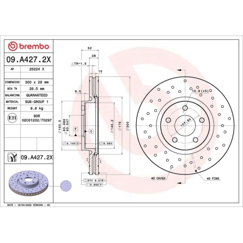 1 Brake Disc BREMBO 09.A427.2X XTRA LINE - Xtra FORD