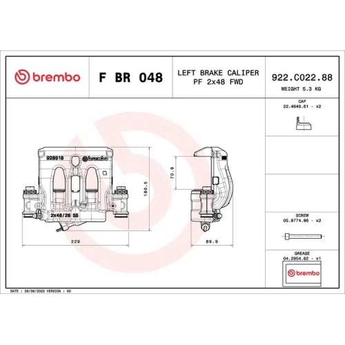 1 Brake Caliper BREMBO F BR 048 PRIME LINE MERCEDES-BENZ