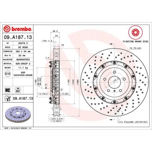 Bremsscheibe BREMBO 09.A187.13 PRIME LINE - Floating NISSAN