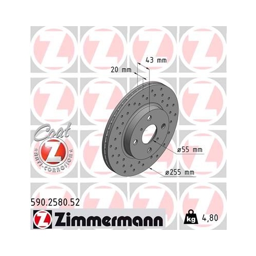 2 Brake Disc ZIMMERMANN 590.2580.52 SPORT BRAKE DISC COAT Z TOYOTA FAW (TIANJIN)
