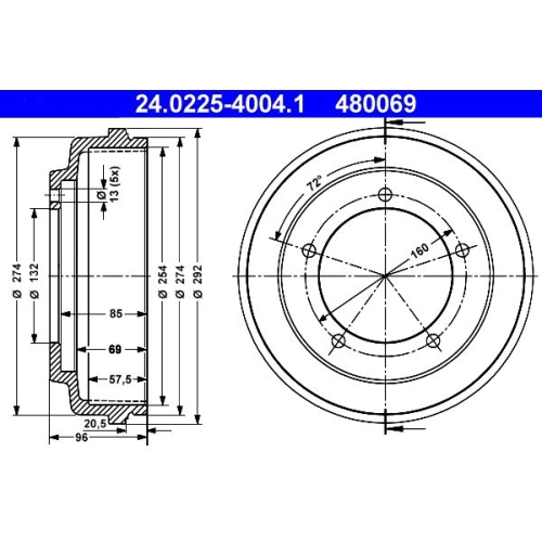 Bremstrommel ATE 24.0225-4004.1 FORD