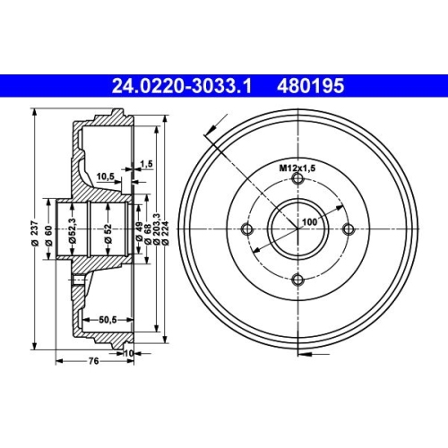 Bremstrommel ATE 24.0220-3033.1 NISSAN RENAULT
