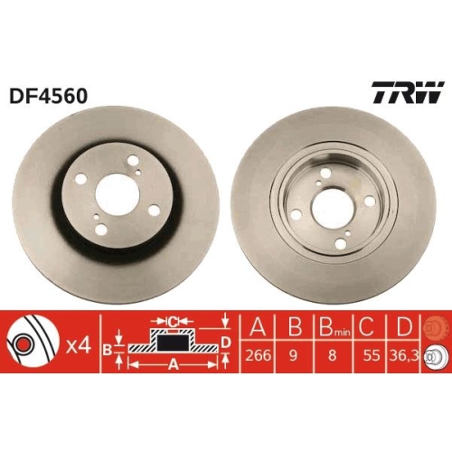 2 Brake Disc TRW DF4560 TOYOTA
