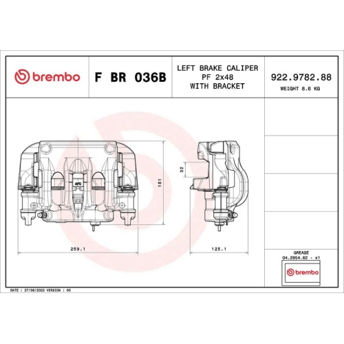 Bremssattel BREMBO F BR 036B PRIME LINE - With Brackets IVECO
