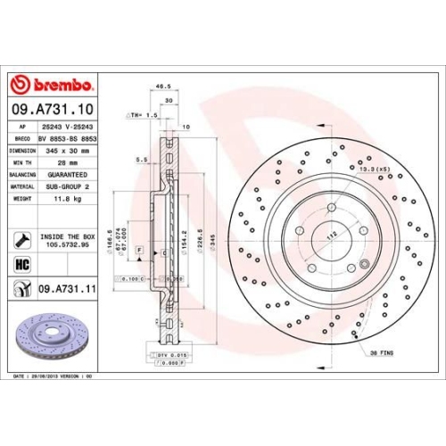 1 Brake Disc BREMBO 09.A731.11 PRIME LINE - UV Coated MERCEDES-BENZ