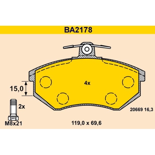 1 Brake Pad Set, disc brake BARUM BA2178 VAG