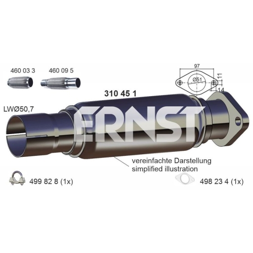 1 Repair Pipe, catalytic converter ERNST 310451 FORD