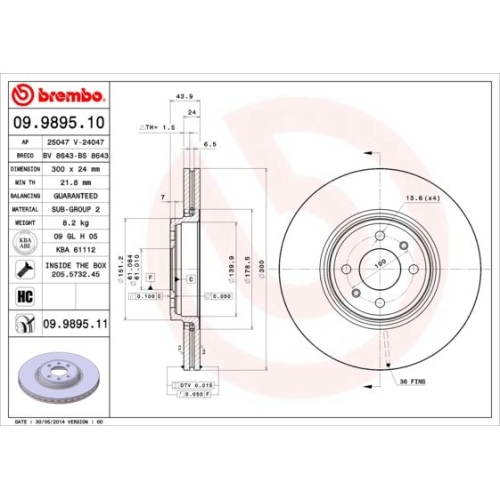 Bremsscheibe BREMBO 09.9895.11 PRIME LINE - UV Coated RENAULT FENGXING DONGFENG
