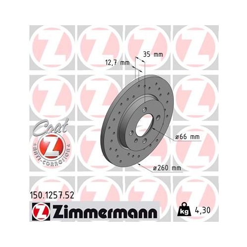 2 Brake Disc ZIMMERMANN 150.1257.52 SPORT BRAKE DISC COAT Z BMW