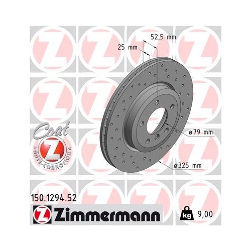 2 Brake Disc ZIMMERMANN 150.1294.52 SPORT BRAKE DISC COAT Z BMW